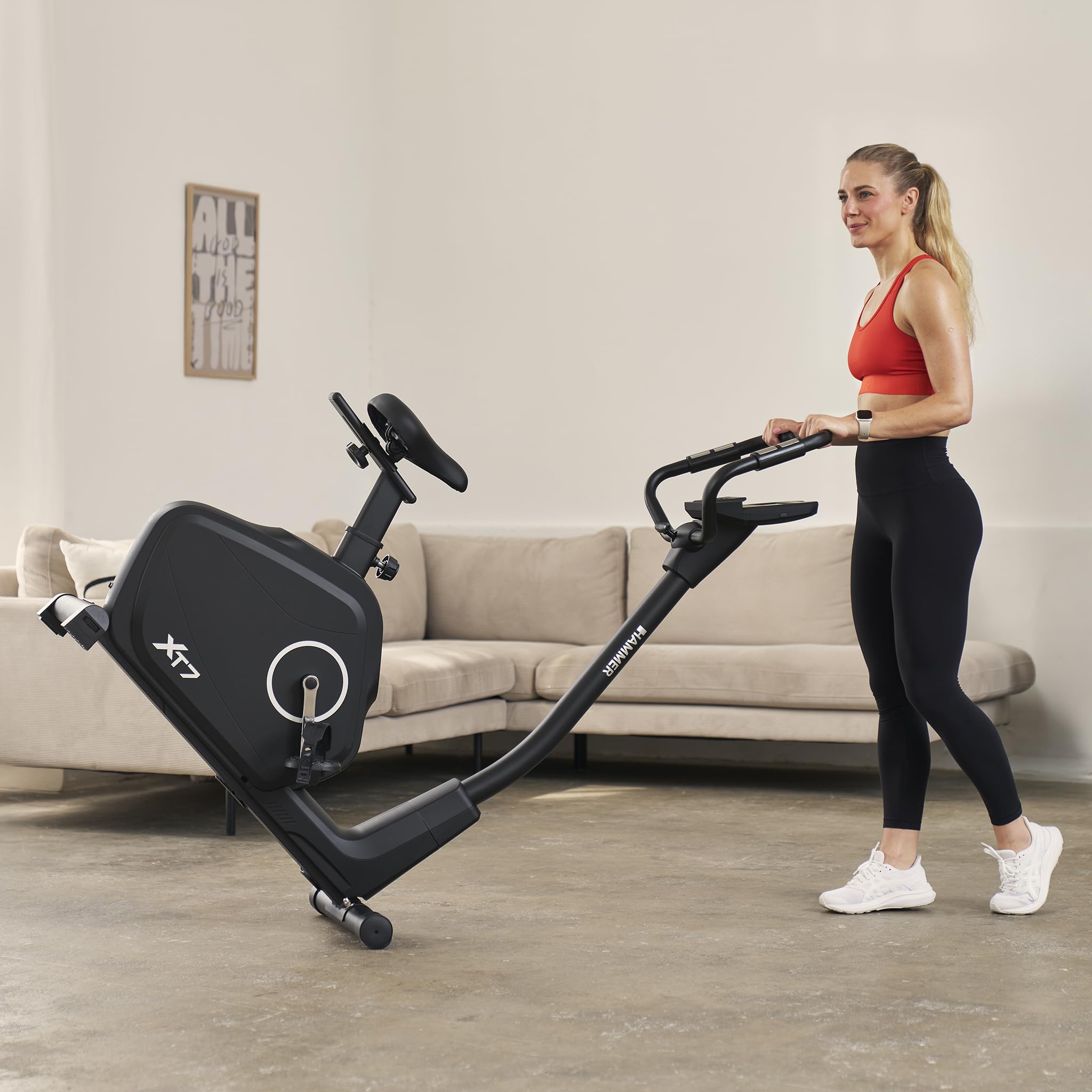 HAMMER Ergometer Cardio XT7 – leiser Heimtrainer für Zuhause mit tiefem Einstieg, App Kompatibel mit Kinomap, 8 kg Schwungmassensystem, 24 Programme, Hometrainer Fahrrad bis 130 kg