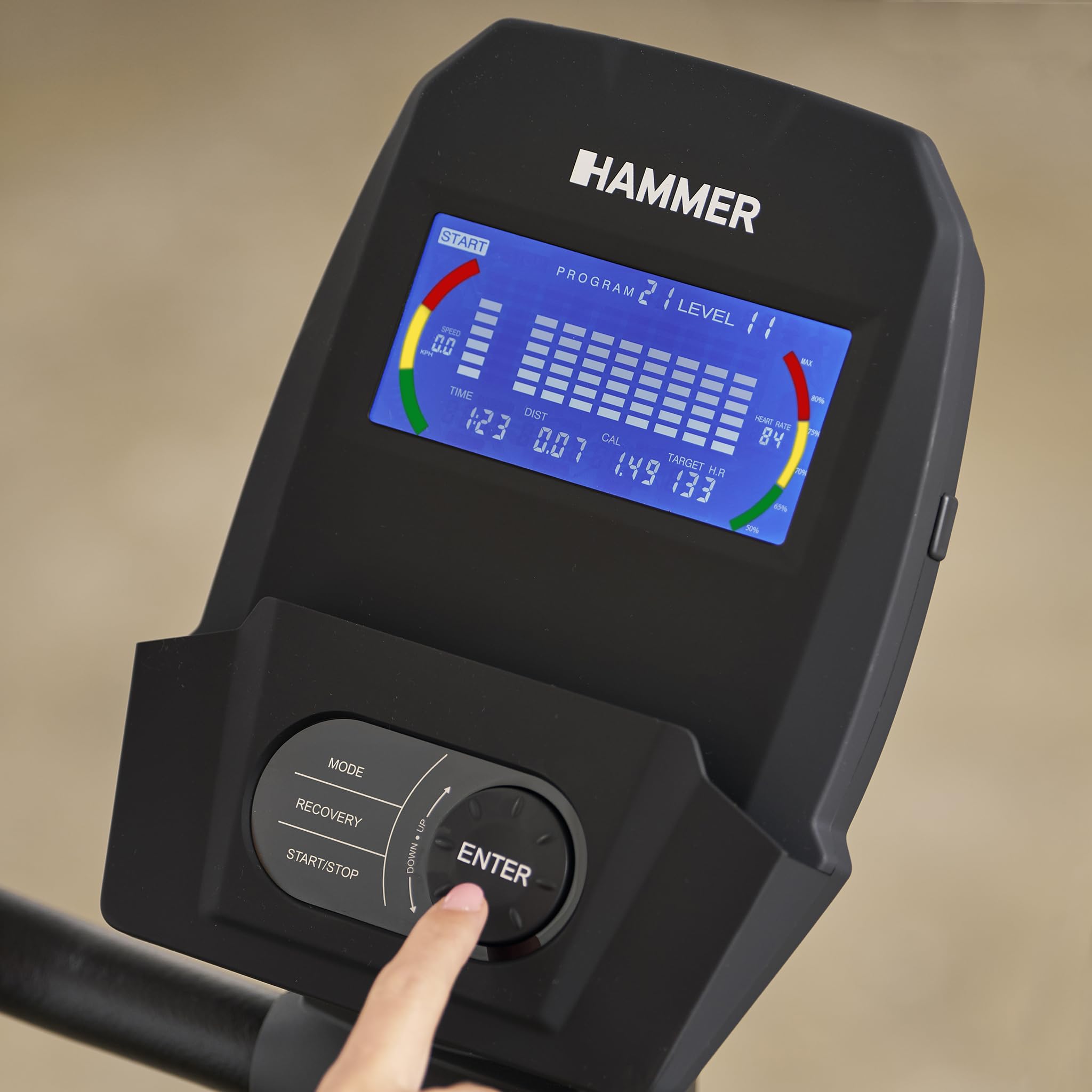 HAMMER Ergometer Cardio XT7 – leiser Heimtrainer für Zuhause mit tiefem Einstieg, App Kompatibel mit Kinomap, 8 kg Schwungmassensystem, 24 Programme, Hometrainer Fahrrad bis 130 kg