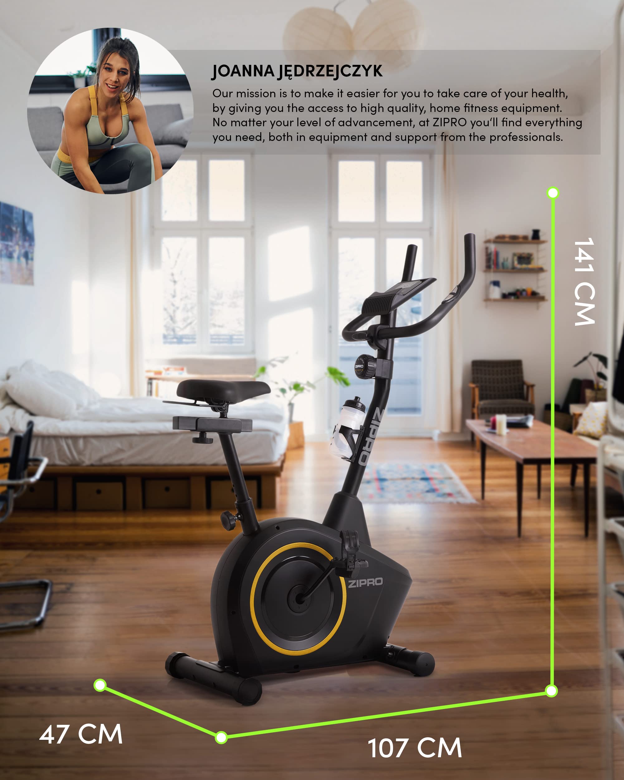 Zipro Heimtrainer Fahrrad Boost Gold, Ergometer Fitnessbikes, Magnetisches Fahrradtrainer, Ergometer Fahrrad bis 120kg, Indoor Bike, Trainingsfahrrad für zuhause, Fahrradergometer Batteriebetrieben