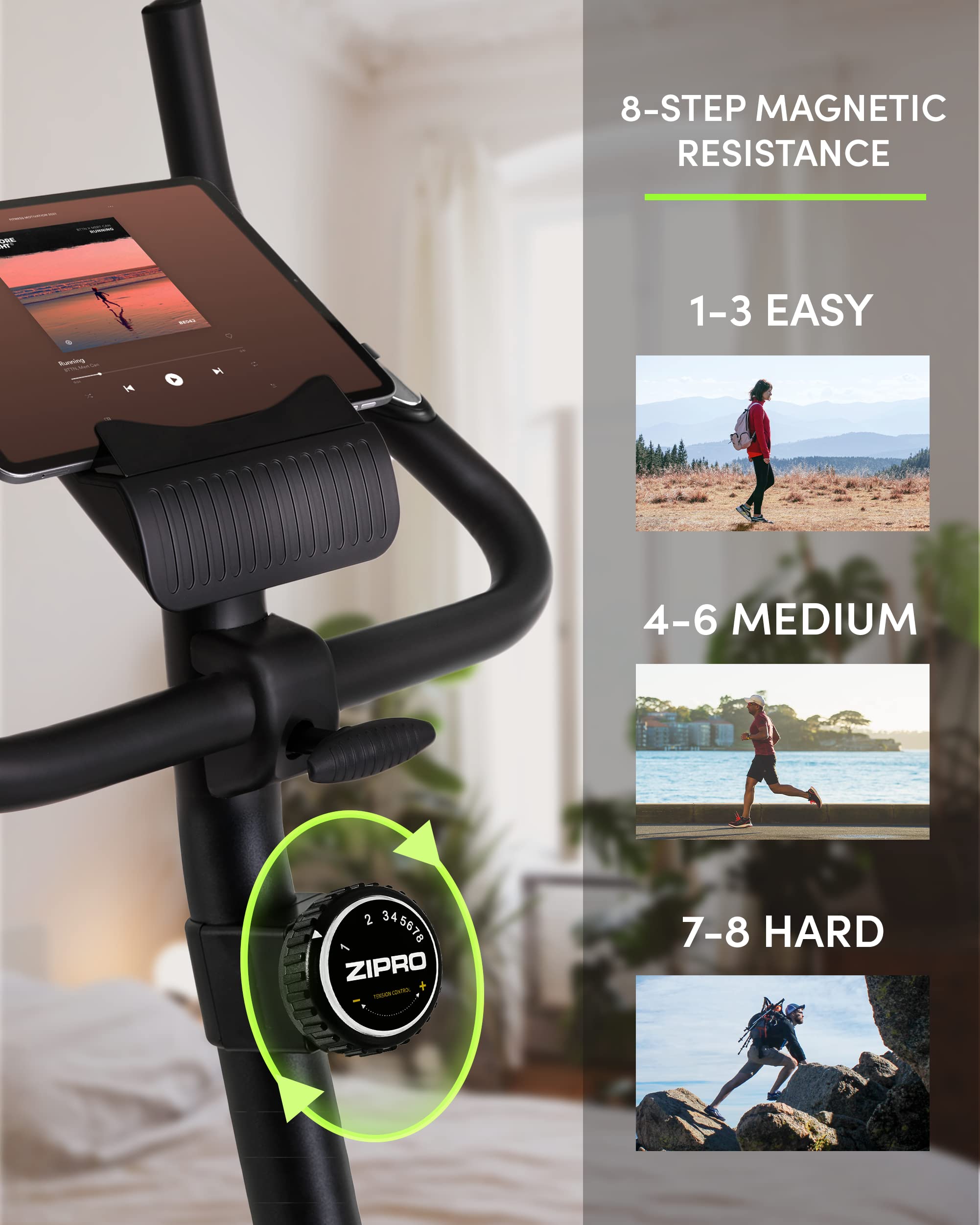 Zipro Heimtrainer Fahrrad Boost Gold, Ergometer Fitnessbikes, Magnetisches Fahrradtrainer, Ergometer Fahrrad bis 120kg, Indoor Bike, Trainingsfahrrad für zuhause, Fahrradergometer Batteriebetrieben