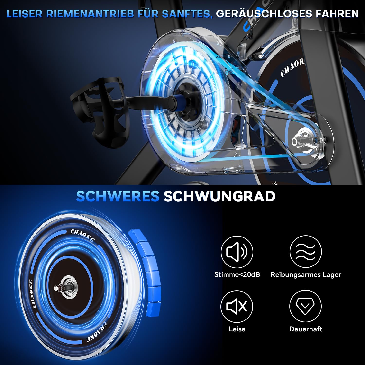 [UPGRADE] Heimtrainer Fahrrad mit APP, CHAOKE Hometrainer Fahrrad, Leises, Stufenlos Einstellbares Magnetsystem, Ergometer Heimtrainer mit LCD-Display, Indoor Fitnessbike für Zuhause, Bis 150KG
